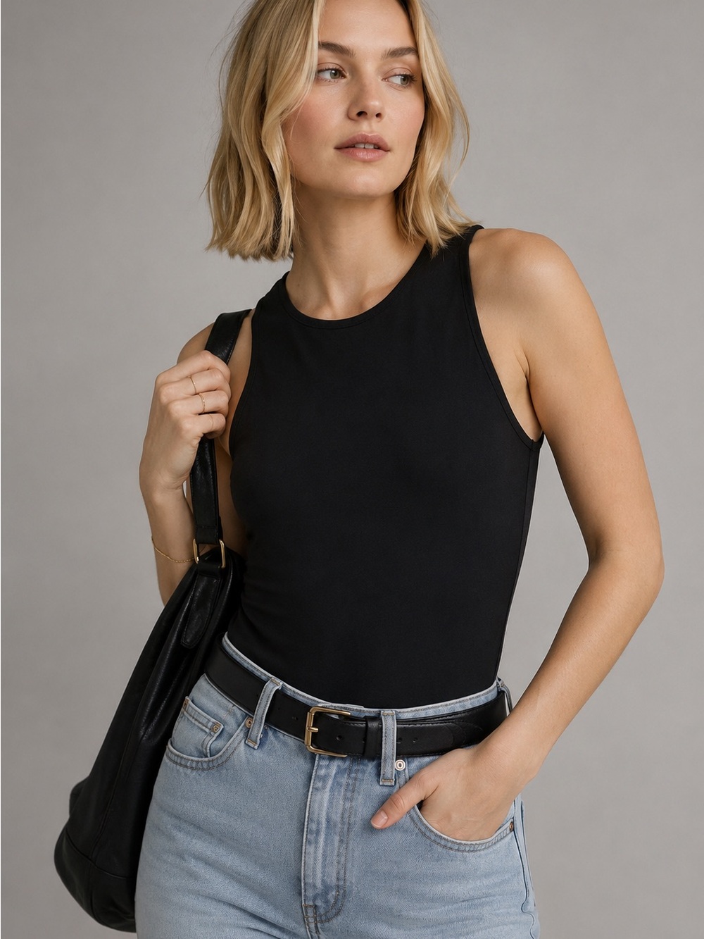 NWT Everlane The Cutaway Tank Bodysuit M Black Cotton Sleeveless